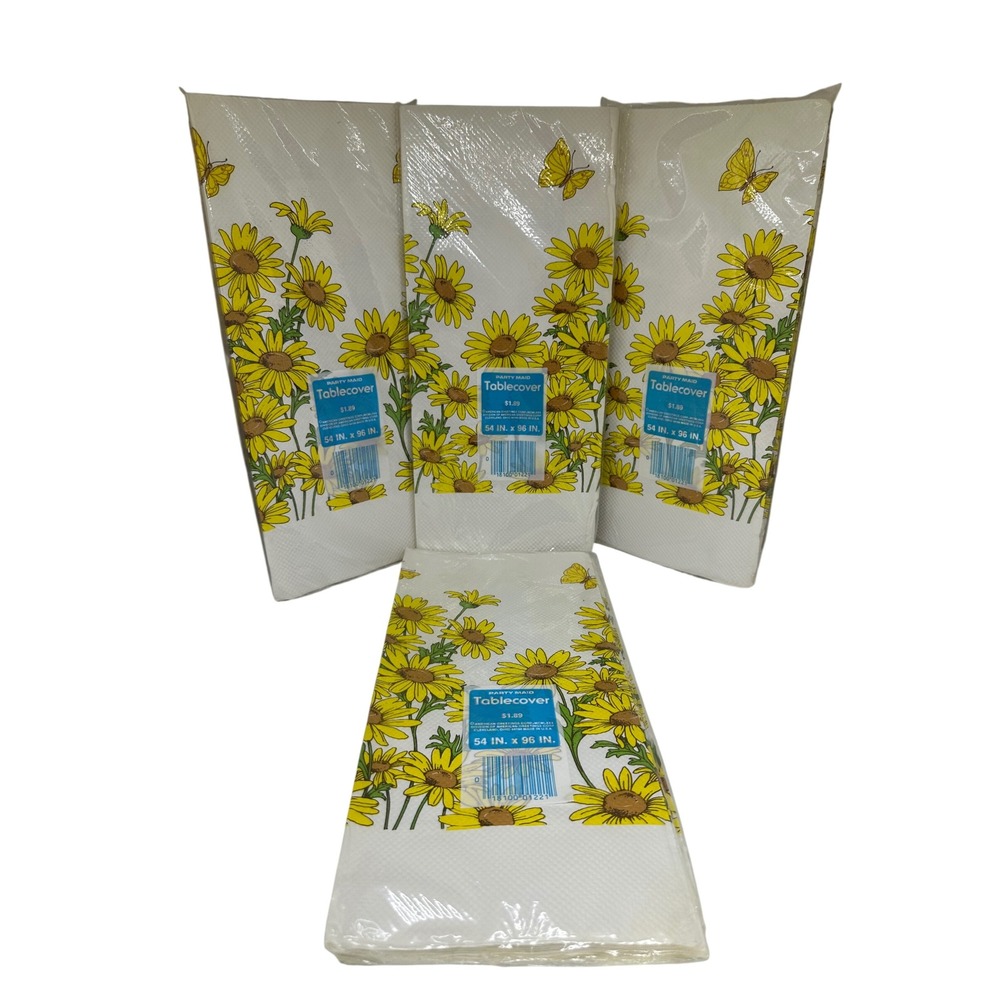 VTG American Greetings Party Maid Tablecover Yellow Daisy Floral Butterfly 4PK